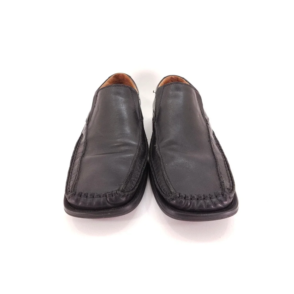 Venturini Loafer Men 7.5 Black Leather Square Toe Slip On Dress Shoes Minimalist